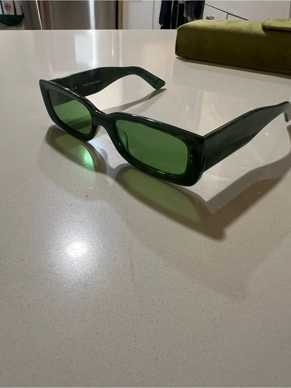 AKILA Green Rectangular Sunglasses with Olive Case